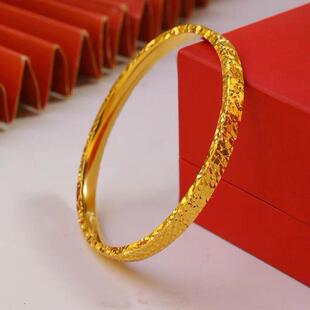 实心女INS风气质首饰戒指手镯不掉色 三面爆闪碎碎冰手镯24K金爆款