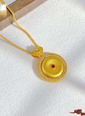 新中式古法沙金拉丝圆饼项链