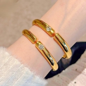 金店同款 送女友礼物 沙金亮面点钻泥鳅背手镯素圈开口镯子百搭时尚