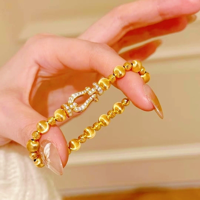 新中式古法沙金拉丝马蹄扣手链