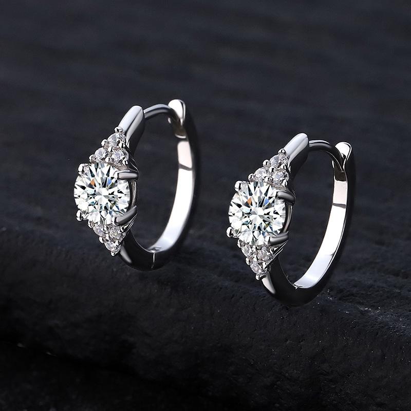 新款S925纯银耳环莫桑石包个性耳扣形耳饰镀pt950金小耳圈饰品女