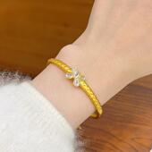 新中式 沙金点钻拉丝蝴蝶编织手镯小福蝶开口镯子简约送女朋友礼物