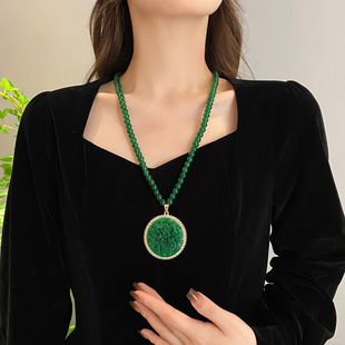 新中式 高级感项链绿如意吊坠衣服配饰挂件 奢华毛衣链秋冬百搭时尚