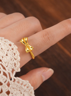 沙金蝴蝶结开口可调戒指