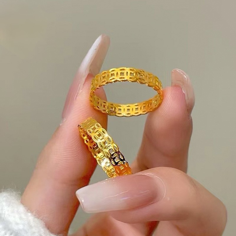 金店同款沙金镂空铜钱素圈戒指财源滚滚有钱花闭口指环简约送女友,饰品/流行首饰/时尚饰品新,戒指/指环,淘宝优惠券,粉丝福利购,淘宝优惠卷