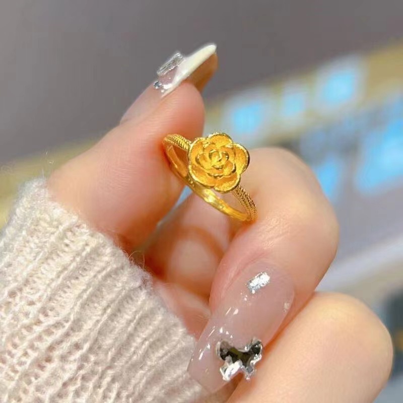 越南沙金玫瑰花戒指金店同款女士定情信物小红书爆款高级感戒指潮