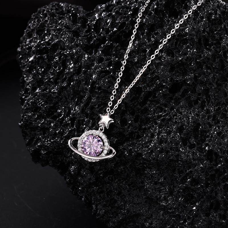 925银淡紫色恒星百搭轻奢高级小众设计感时尚简约微镶锆石项链