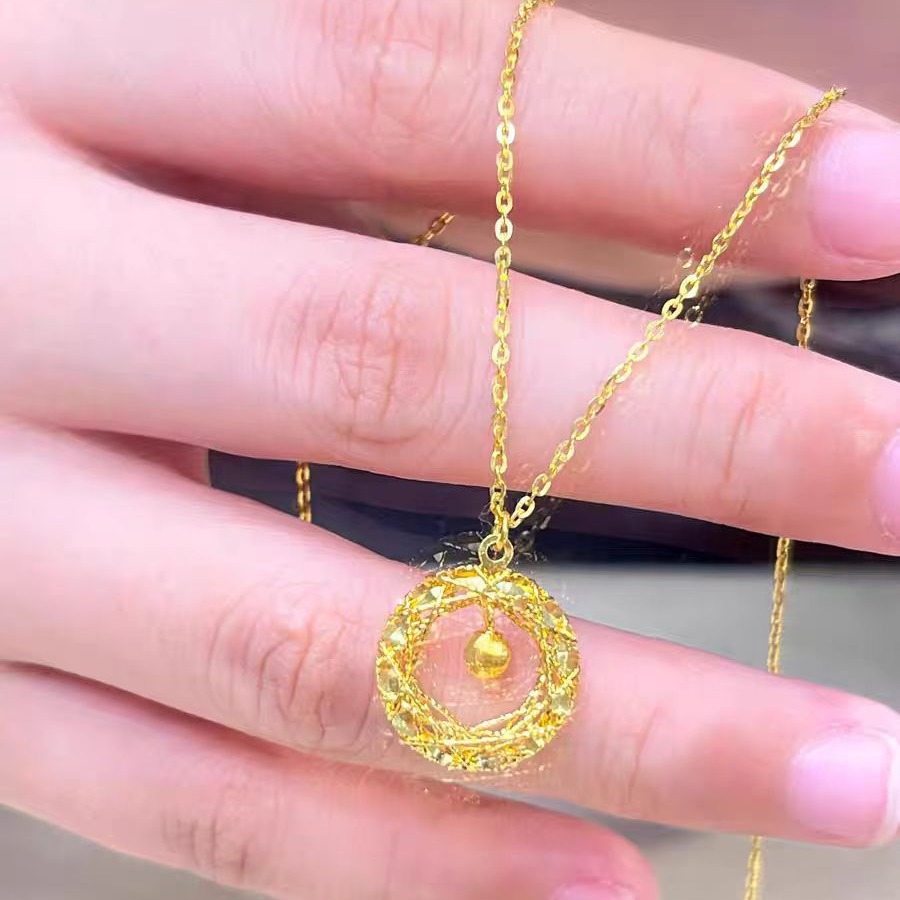 黄金色气质锁骨链18K金女款时尚织梦网项链轻奢级感爱心相恋蝶潮
