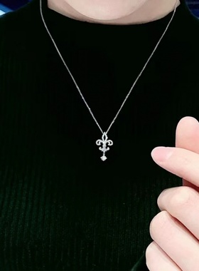 鸢尾花水滴项链闪钻质感银色锁骨链简约百搭气质轻奢女个性同款