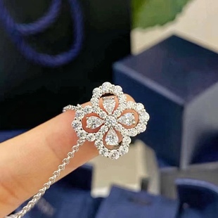 loop四叶草项链轻奢小众满钻海蓝宝锁骨链ins冷淡风项彩宝新款女