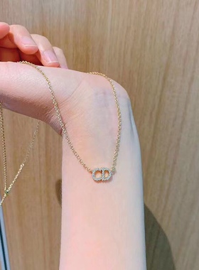 锆石字母CD项链女轻奢小众设计感高级气质毛衣锁骨链2022新款颈链