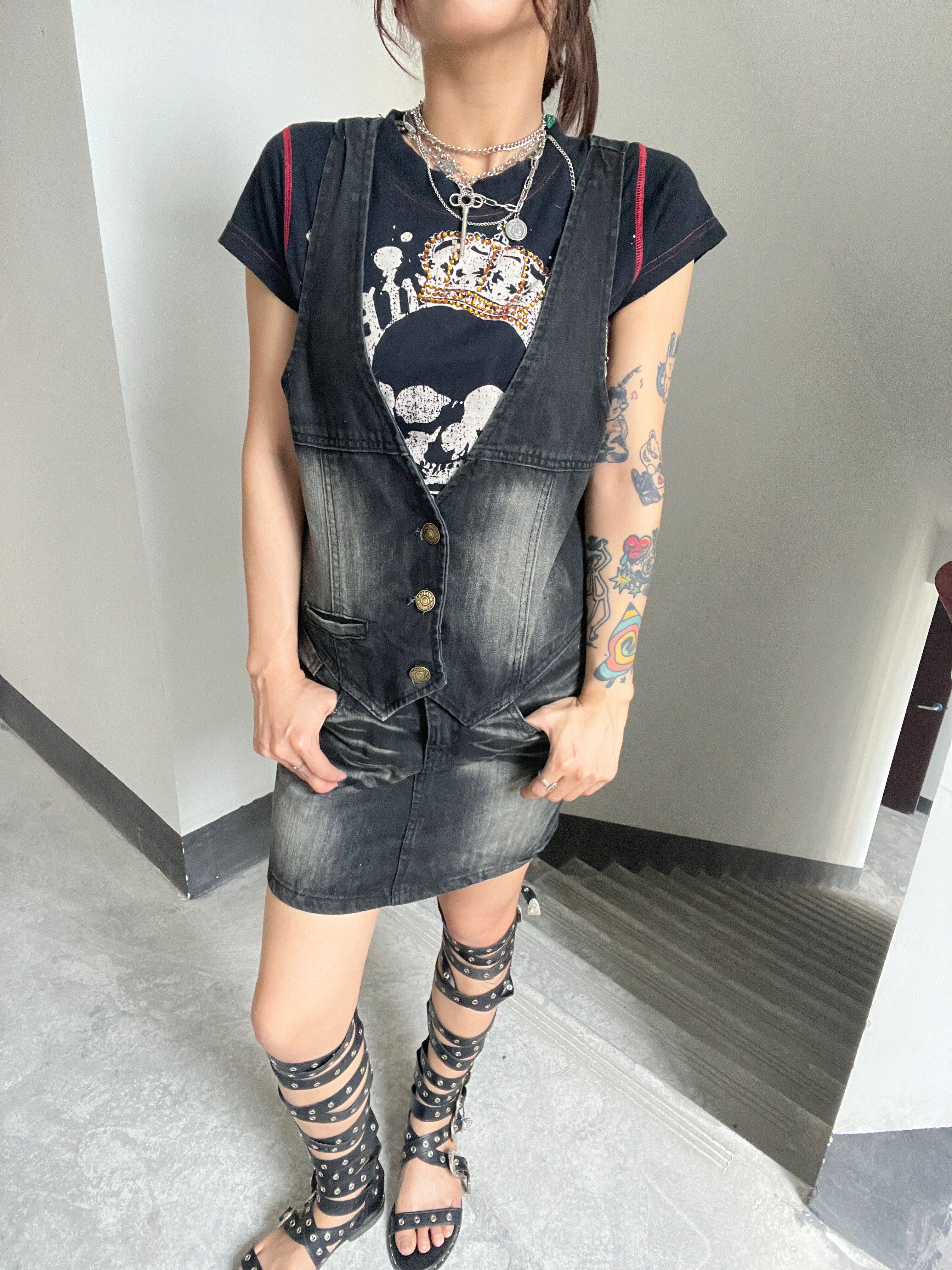 hidden power vtg selected古着y2k牛仔连衣短裙