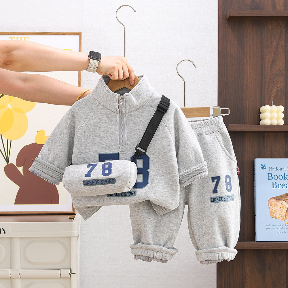 男宝宝春秋冬套装新款洋气儿童衣服男童小男孩挎包加绒卫衣两件套,童装/婴儿装/亲子装,儿童运动套装,淘宝优惠券,粉丝福利购,淘宝优惠卷