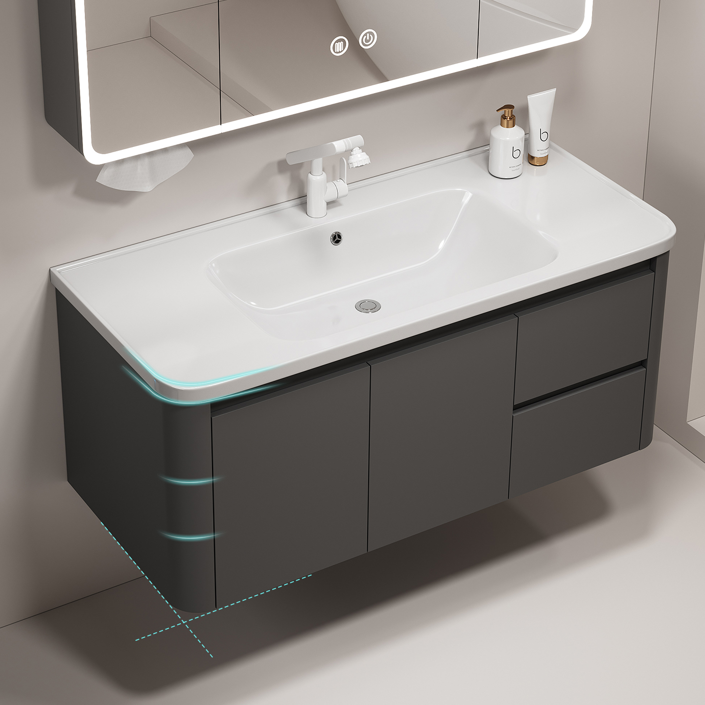 加厚圆弧蜂窝铝浴室柜洗手盆