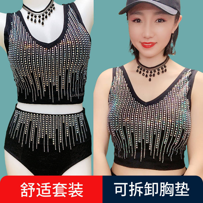 新款内衣套装女亮钻美背运动文胸吊带背心无钢圈聚拢胸罩纯棉内裤
