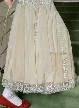 兮兮花颜半身裙女春季小众高级镂空花边a字长裙女半裙