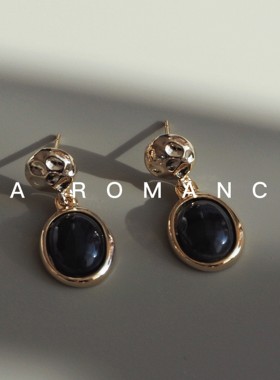 JaR 【鎏金岁月】Vintage简约黑玛瑙法式耳环中古高级感精致耳饰