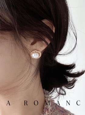 JaR 法式复古气质耳环金丝缠绕天然淡水珍珠简约高级感耳钉