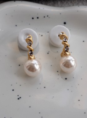 JaR 经典正圆珍珠法式水钻耳饰冷淡风极简百搭耳钉通勤