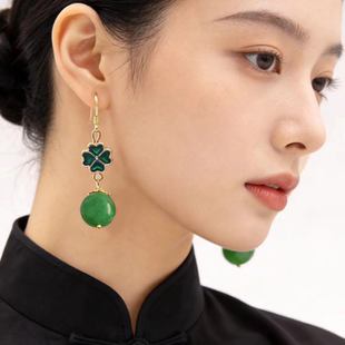天然绿翡翠碧玉女新中式复古风耳坠仙气和田玉轻奢高级感耳饰耳环