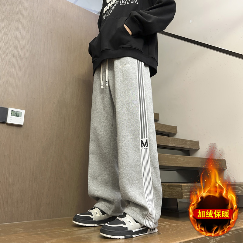 秋冬装长裤子13岁男孩初中学生加绒加厚运动裤15大童直筒休闲卫裤