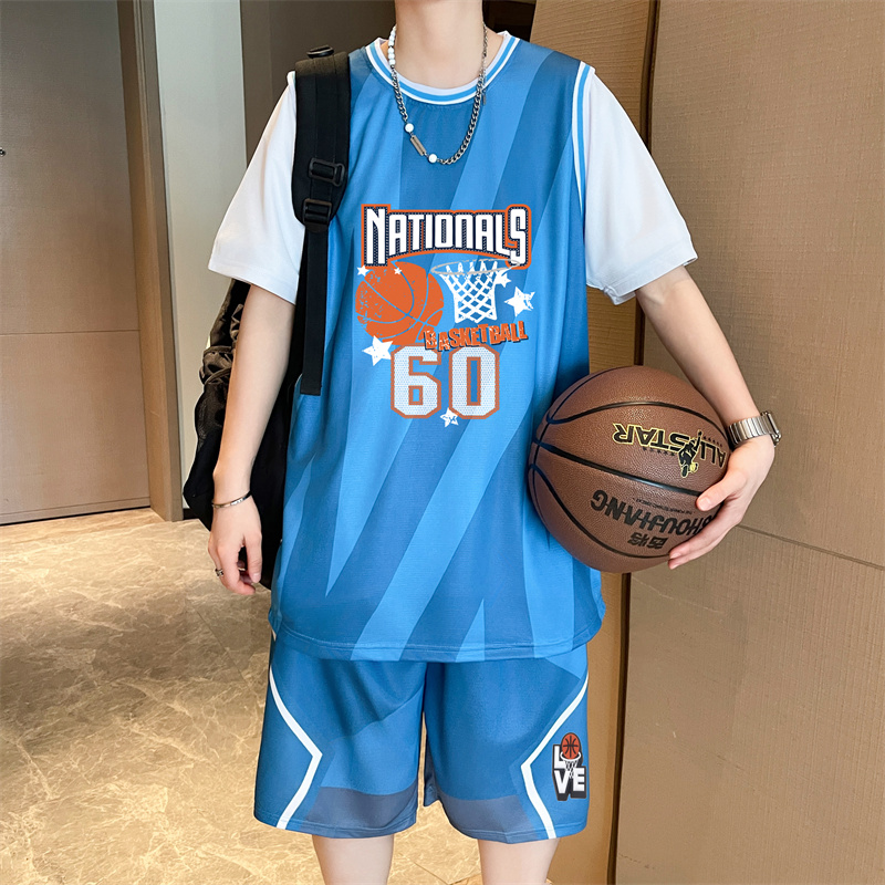 假两件短袖篮球服运动套装男孩夏季青少年速干球衣大童定制训练服