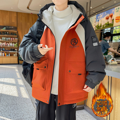 秋冬款加绒加厚外套男青少年棉衣帅气初中学生大童冲锋衣休闲夹克