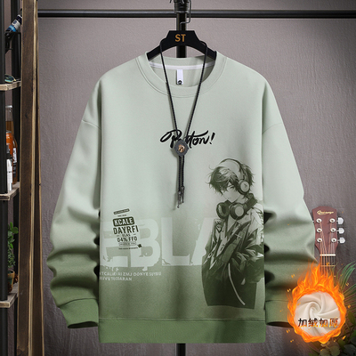 秋冬季加绒卫衣男孩12-15岁青少年学生加厚上衣13大童纯棉两件套