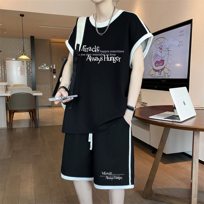 青少年夏季短裤短袖t恤套装男孩12-15岁初中学生大童休闲运动衣服
