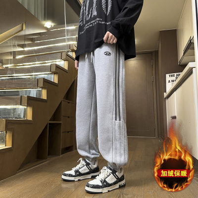 秋冬季休闲加绒加厚长裤子12男孩青少年学生15岁大童纯棉运动卫裤