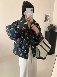 韩国进口小碎花白鸭绒印花设计感短款羽绒服女2026冬季新款小个子