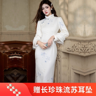 新中式长款旗袍2026秋冬款加厚改良年轻款少女长袖连衣裙改良收腰