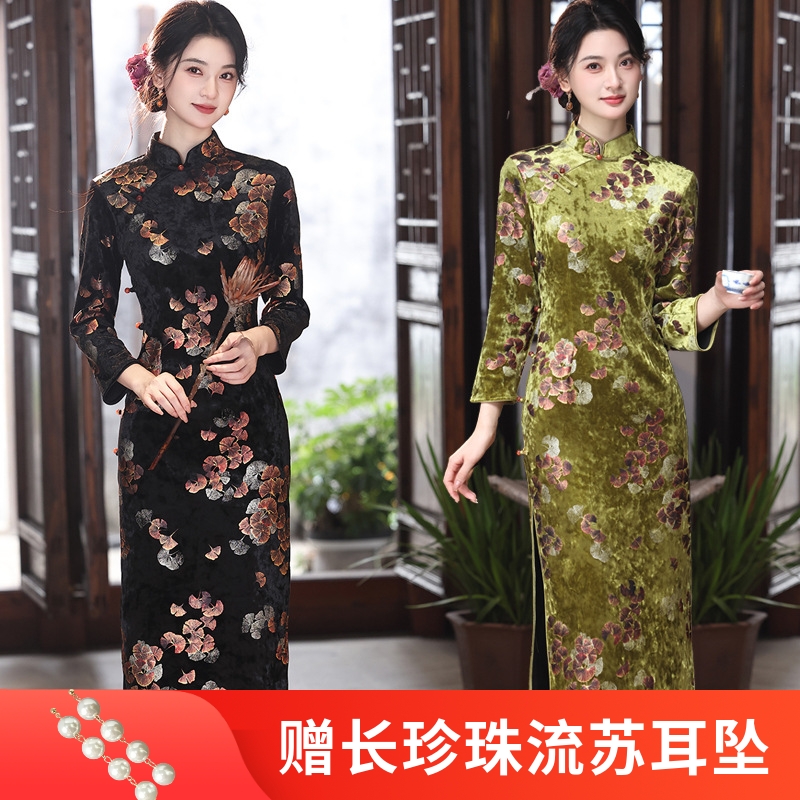 老上海复古中国风中老年女士妈妈装旗袍2025秋冬新款丝绒旗袍显瘦