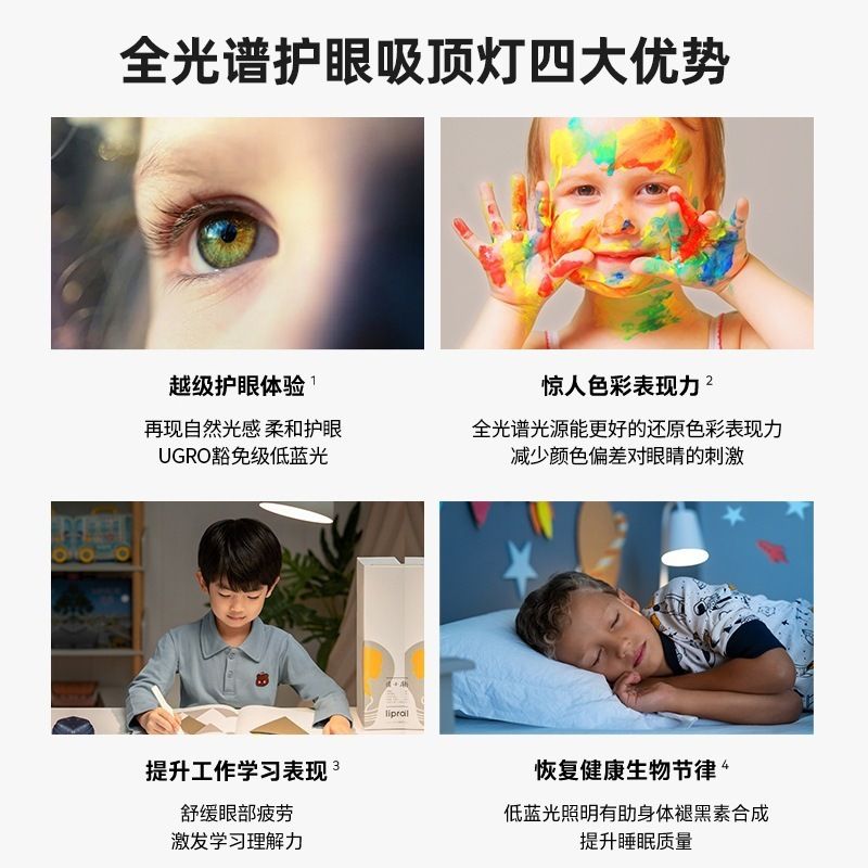 中山灯具全光谱led卧室超薄吸顶灯具护眼高显指儿童房书房护眼灯
