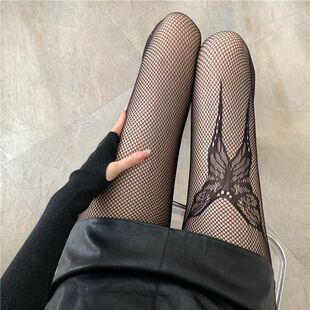 黑丝蝴蝶洛丽塔丝袜女春秋薄款性感情调夜店美腿打底连网袜字母