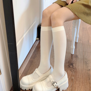 JK白色小腿袜女春夏超薄黑丝及膝半筒袜堆堆袜日系甜美奶白色丝袜