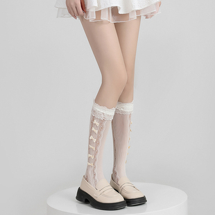 日系可爱蕾丝袜子lolita夏秋薄款 蝴蝶结中筒jk花边洛丽塔小腿袜子