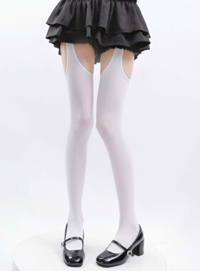 天鹅绒性感白色过膝袜女夏季蕾丝花边吊带袜提臀显瘦黑丝长筒袜