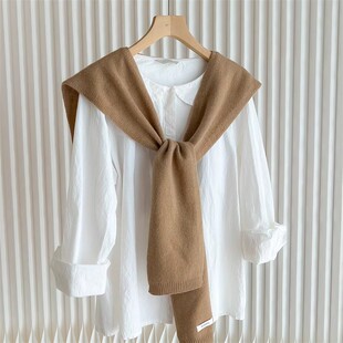 美拉德风红色纯色秋冬高端针织小披肩女打结羊绒围巾搭肩护颈外搭