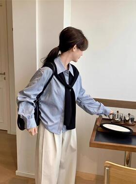 秋冬百搭纯色黑色针织披肩搭衬衣夏季空调服护颈搭肩围巾上衣女