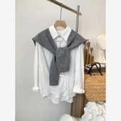 百搭纯色搭肩针织T型披肩女外搭秋季 新款 打结假领子护颈围巾女