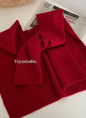 围巾红色针织小披肩女2025新款春秋外搭衬衫时尚洋气网红毛衣爆款