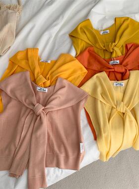 多巴胺色~春夏新橙色明亮色彩旅行摄影空调护颈与针织披肩的女