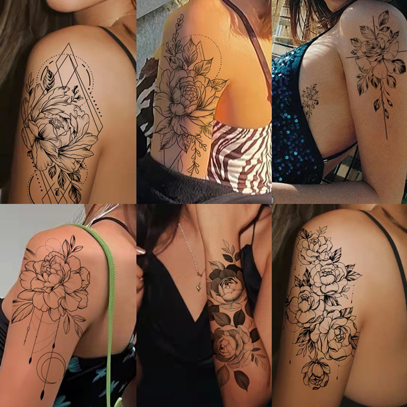 花臂纹身贴防水持久女暗黑花朵素雅手臂小清新玫瑰花ins风纹身贴