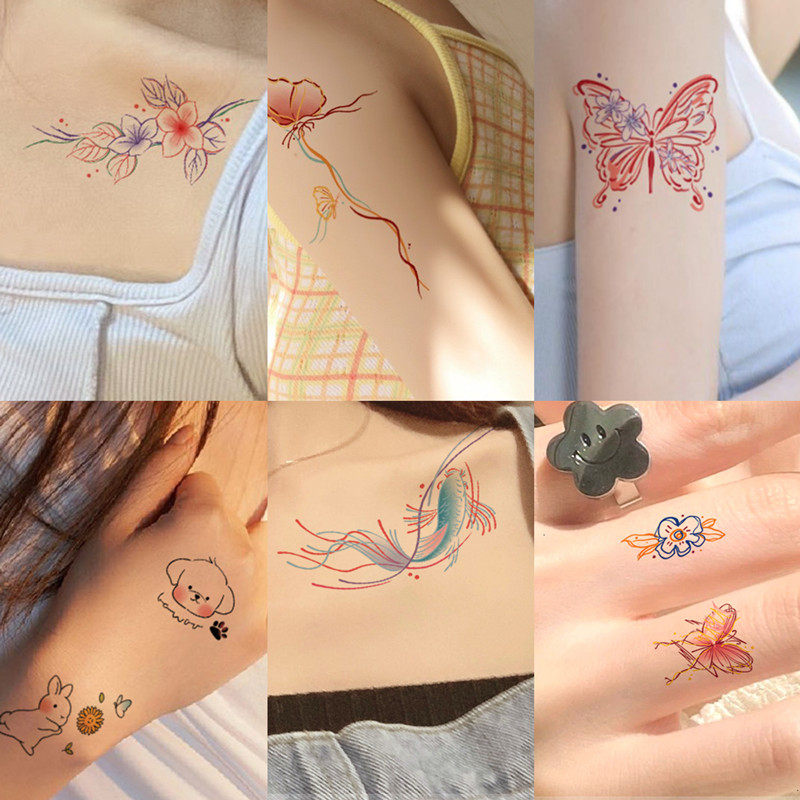 彩色蝴蝶纹身贴防水持久女卡通小众高级感手指锁骨性感仿真刺青贴