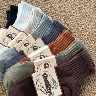 纯色袜子中筒男女纯棉春夏薄款 吸汗透气中筒袜重磅防臭男生运动袜