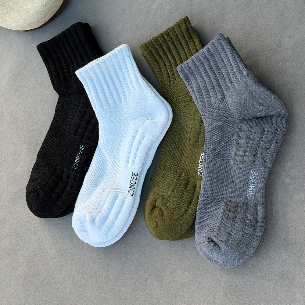 袜子男士中筒袜纯棉白色运动袜透气高品质短袜男毛巾底篮球袜防臭