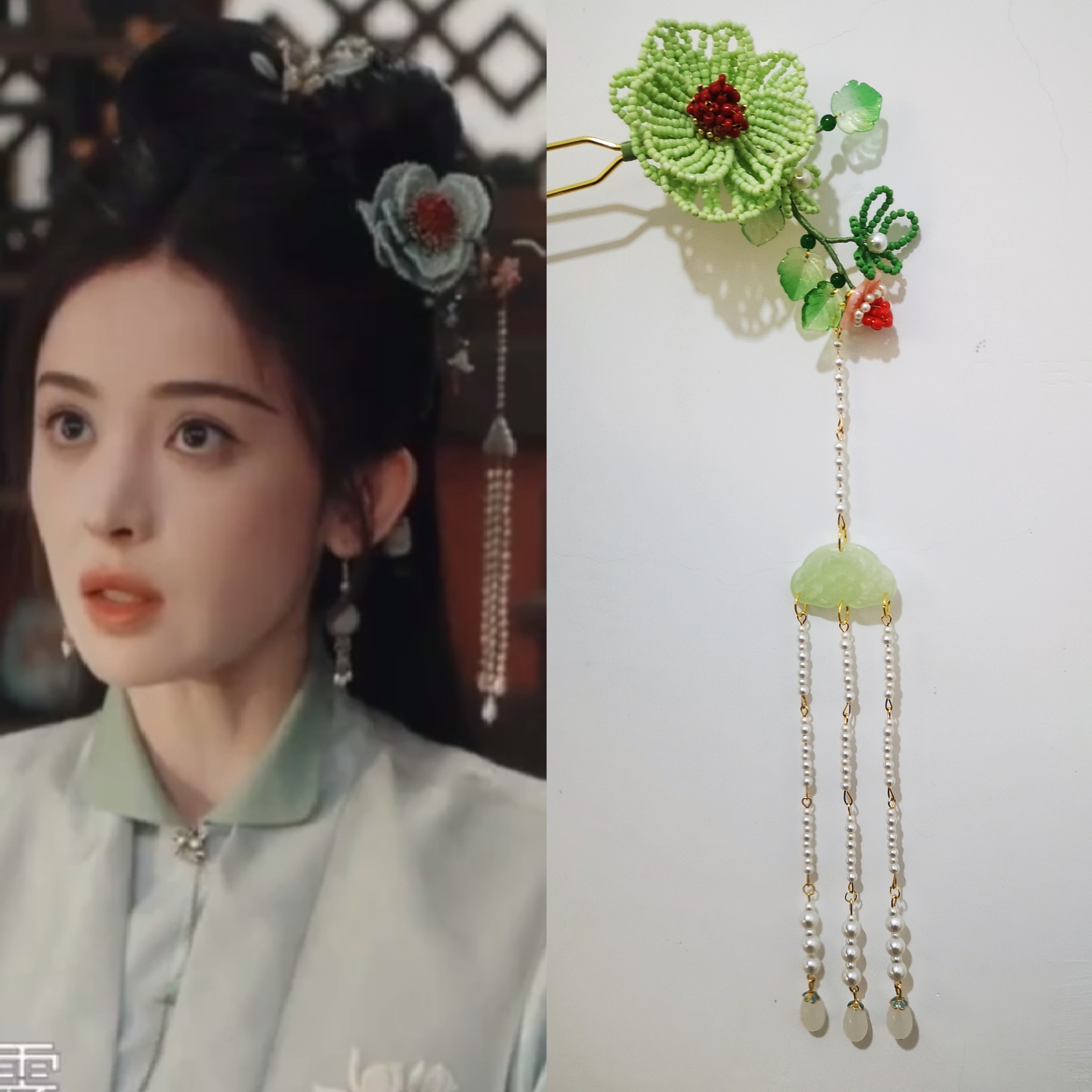 玉茗茶骨荣善宝古力娜扎同款发饰珠花发簪古装宫廷风明制发饰发钗
