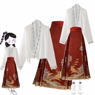 女新中式 改良汉服女中国风明制马面裙套装 衬衫 配高腰半身裙两件套