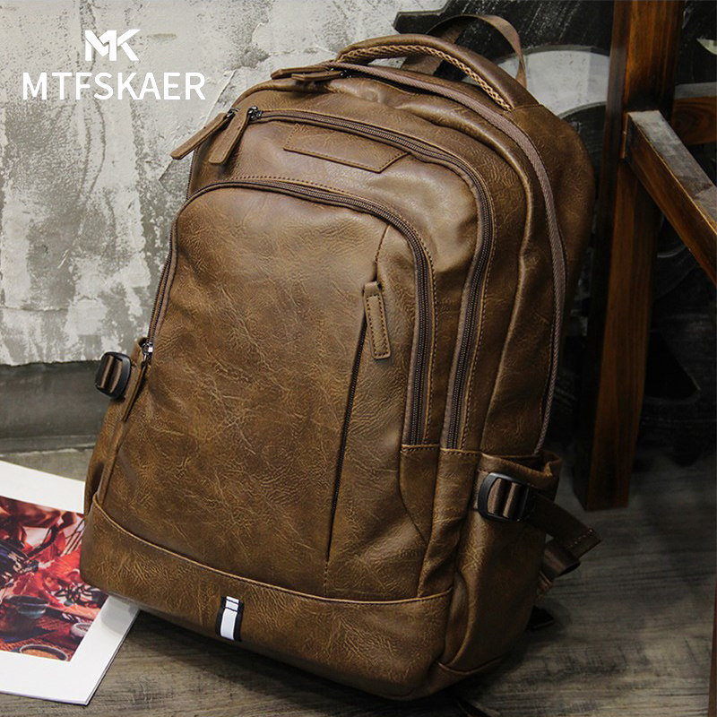 香港M&K高端轻奢复古真皮双肩包男包旅行学生书包休闲男士登山包